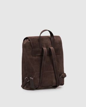 Brunello Cucinelli Dark brown suede backpack with embossed logo MBDLB2826P
