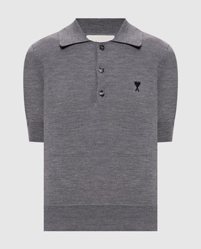 Ami Paris Grey merino wool polo shirt FPL458KN0197