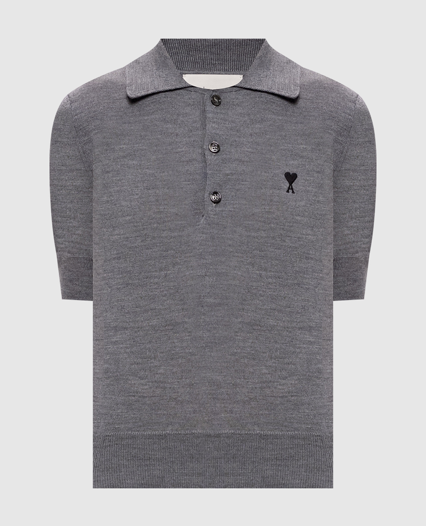 Grey merino wool polo shirt