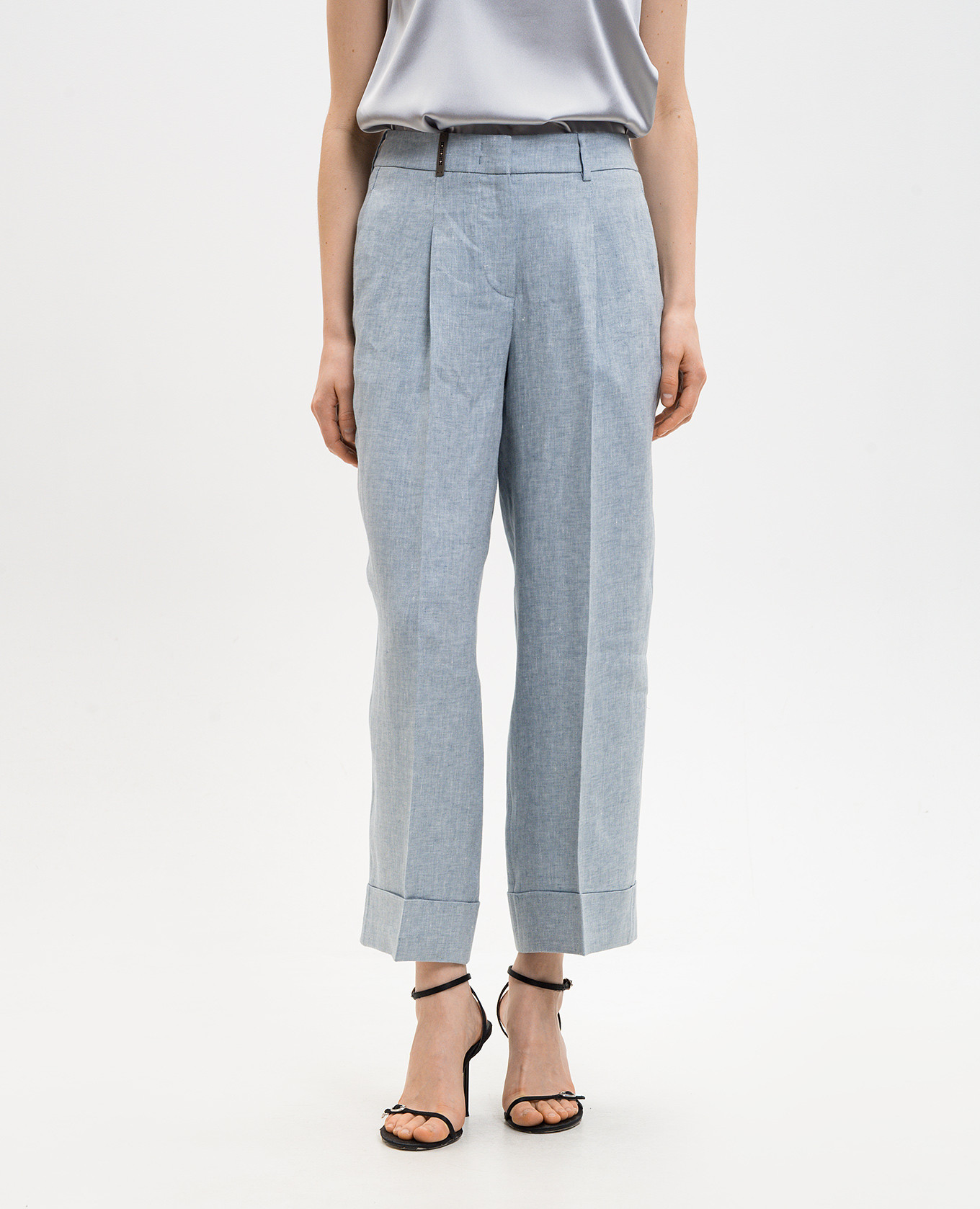 Blue linen trousers with lapels Peserico 3