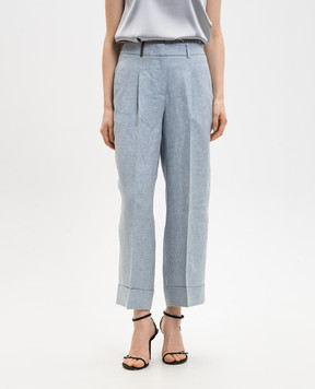 Peserico Blue linen trousers with lapels P04015Z02598