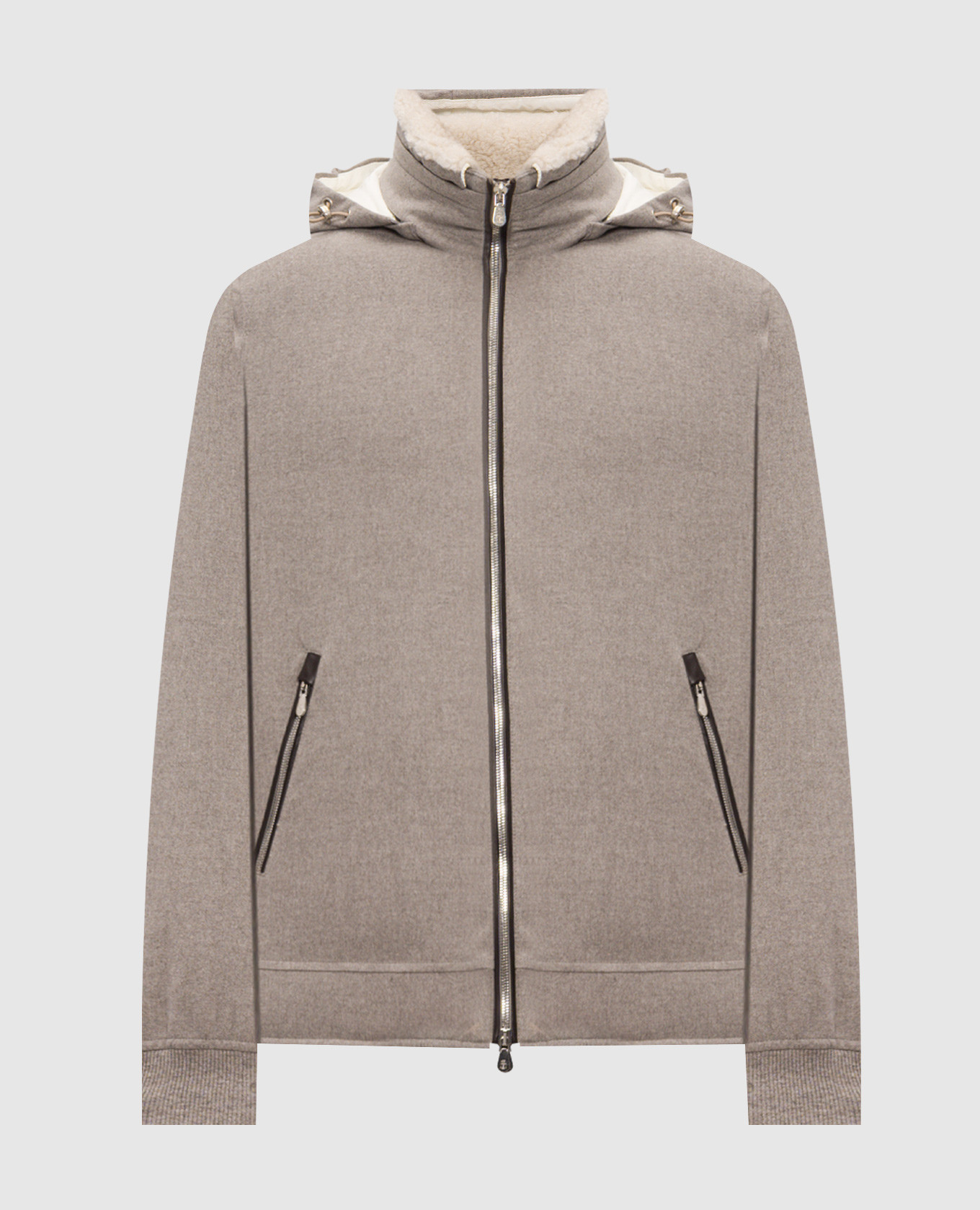 Beige wool down jacket with fur