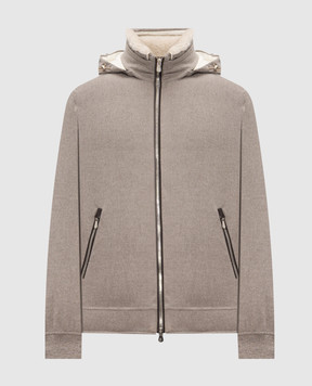 Brunello Cucinelli Beige wool down jacket with fur MM4701606