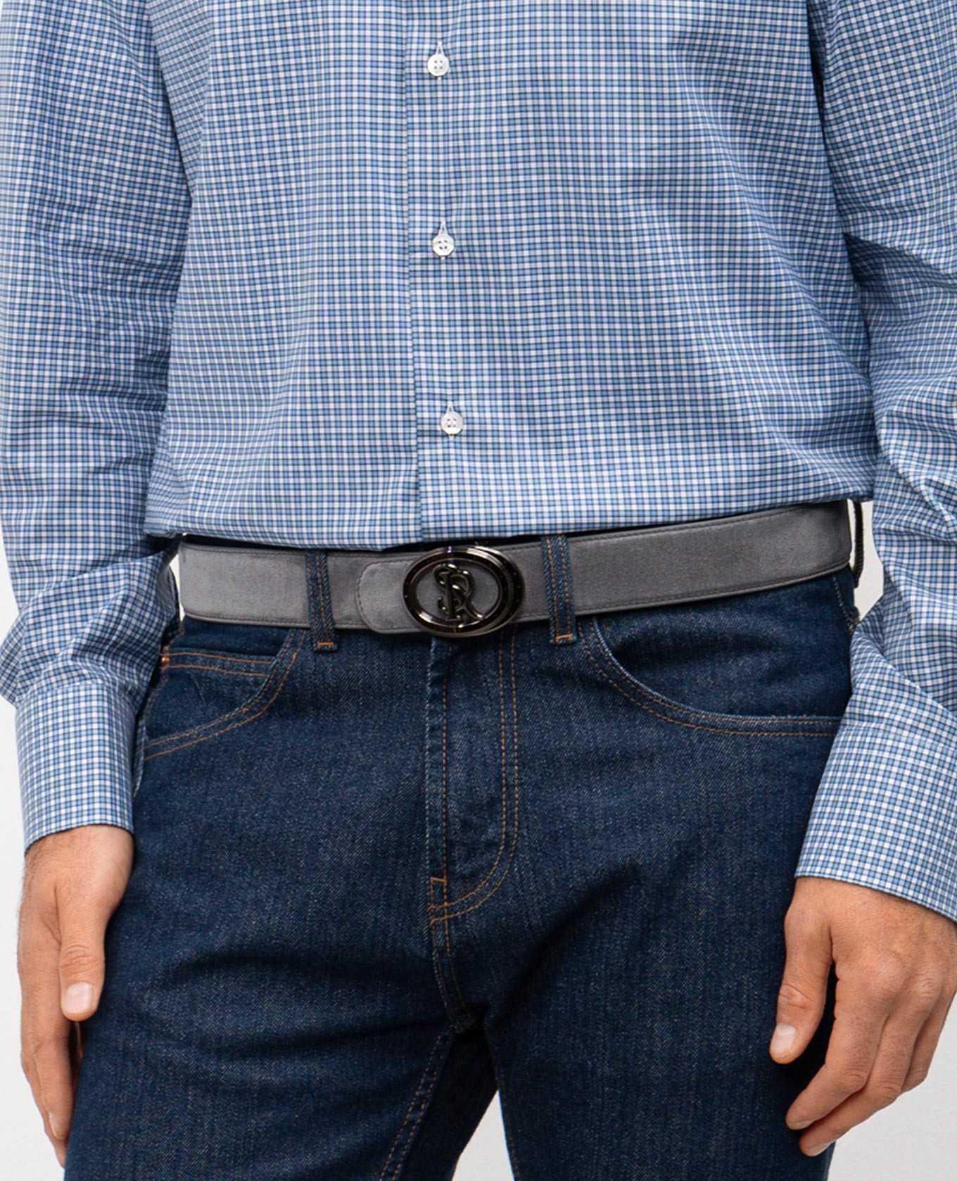

Grey suede belt with monogram logo Stefano Ricci