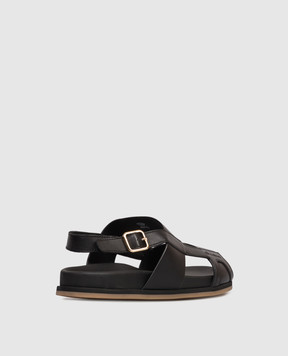 Santoni Black leather sandals with embossed logo MCEG19327HV6MGOR