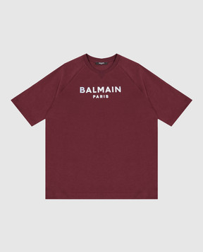 Balmain Children's burgundy T-shirt with textured logo BZ8I01Z36721214