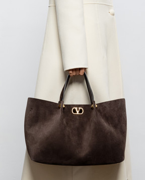 Valentino Brown suede VLogo tote bag 9W2B0T82AHA