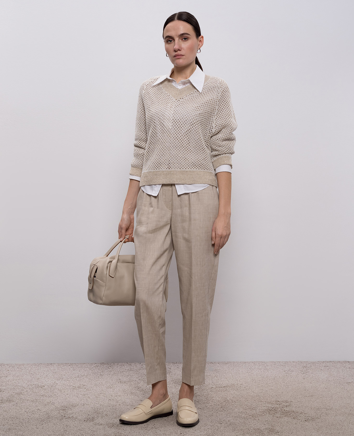 

Beige openwork pullover with linen Peserico