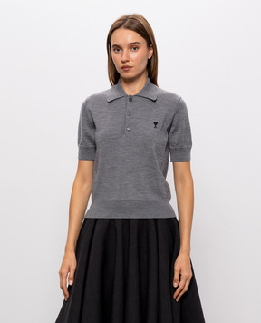Ami Paris Grey merino wool polo shirt FPL458KN0197
