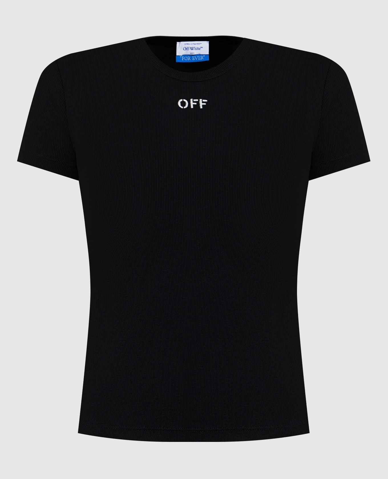 Black ribbed T-shirt with OFF logo