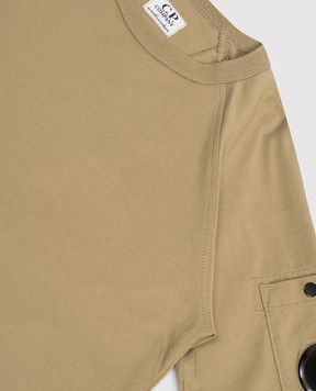 C.P. Company Children's khaki T-shirt with logo patch CMM00RLAA1748