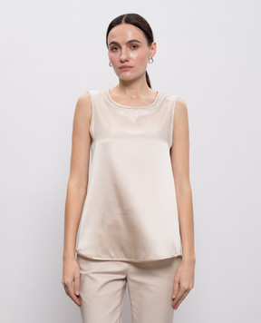 Peserico Beige silk blouse with monil chain A08893D02372
