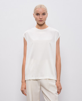 Brunello Cucinelli White silk top with monil chain M0C59EH500