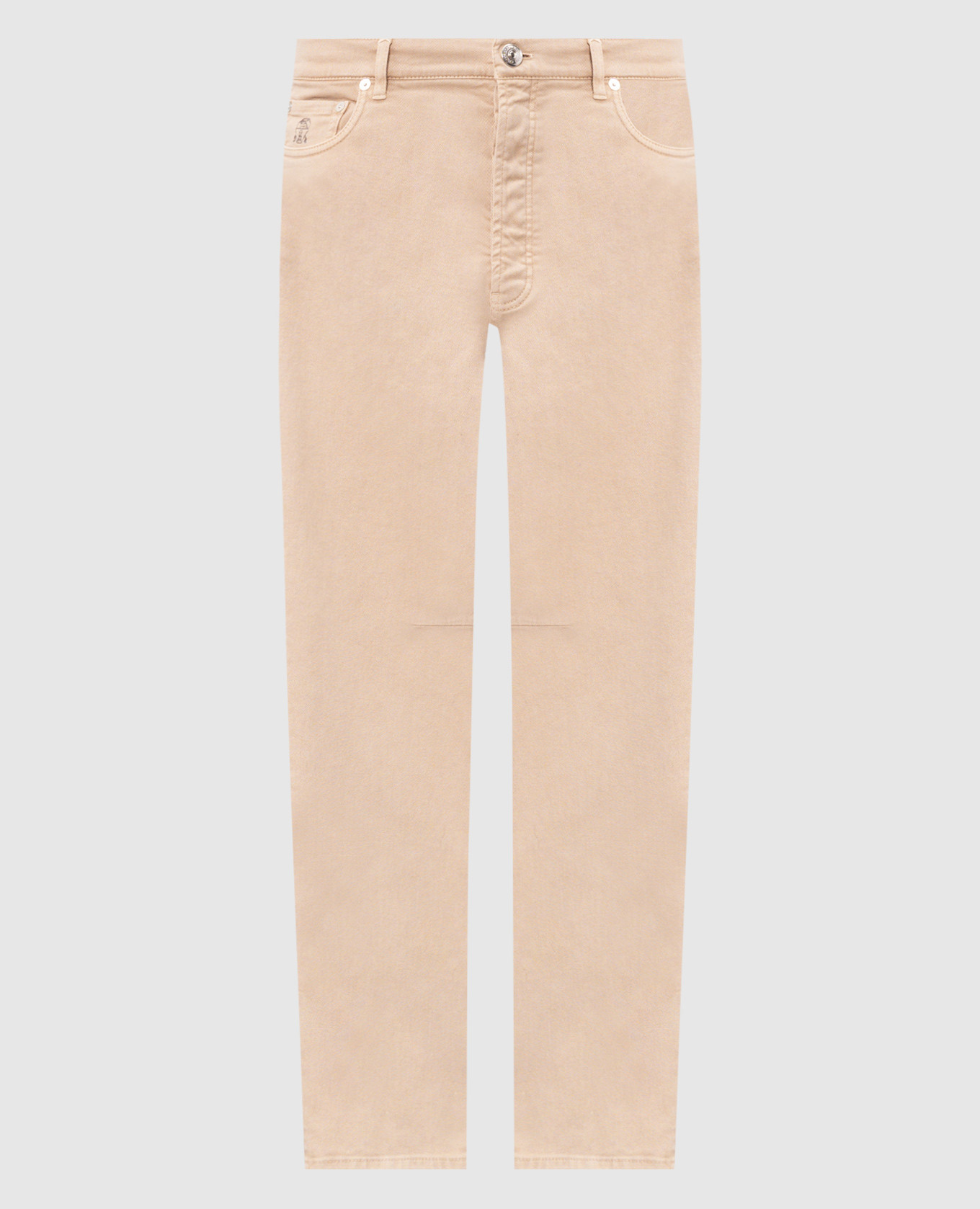 Beige jeans with patch and emblem