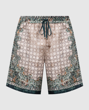 AMIRI Beige silk shorts with branded print AMBMSO1036