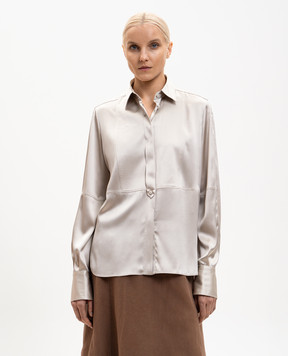 Brunello Cucinelli Gray silk blouse with monil chain MPC59NR516