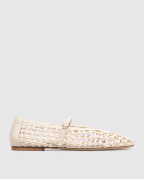 Babe Pay Pls Ivory leather ballet flats with weaving BALETY