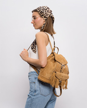 Ermanno Scervino Brown suede backpack with fringe D483S308TRIFV