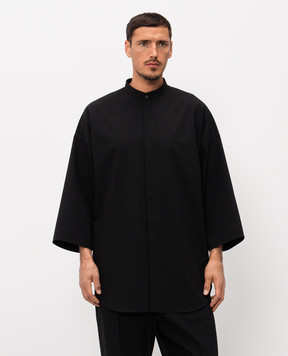 Fear of God Mandarin Relaxed Black Shirt with Wool FG9M60606OXF