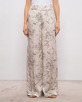 Peserico Beige palazzo pants in floral print A0405204742
