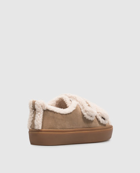 Inuikii Brown suede sneakers with fur trim and logo patch 10010010231