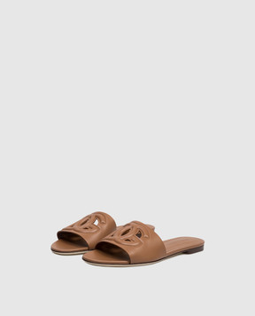 Dolce&Gabbana Brown leather flip-flops with logo CQ0436AY329