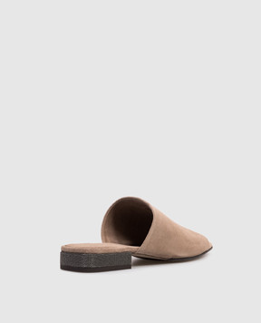 Brunello Cucinelli Brown suede mules with chain MZSFC3170