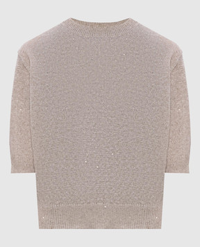Brunello Cucinelli Beige linen top with sequins MDT746400