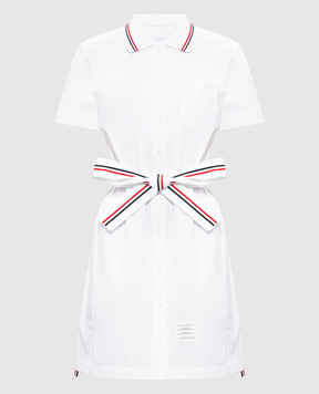 Thom Browne White shirt dress with logo patch FDSF58AF1004