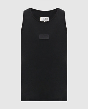 Maison Margiela MM6 Black ribbed T-shirt with logo patch SH0NL0007M20054