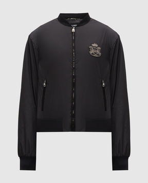 Dolce&Gabbana Black bomber jacket with heraldic logo patch G9ABPZGK292