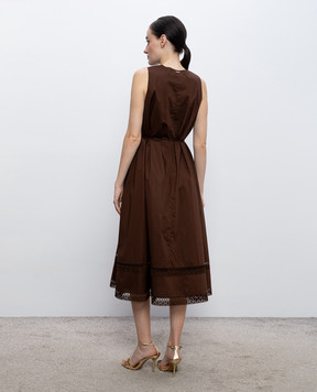Twinset Brown midi dress with lace 261TT2250