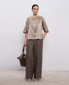 Peserico Brown linen pants with chain A0404002606