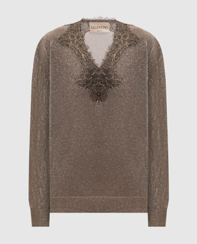 Valentino Khaki pullover with lace 9B3KC75CADG