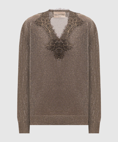 Khaki pullover with lace