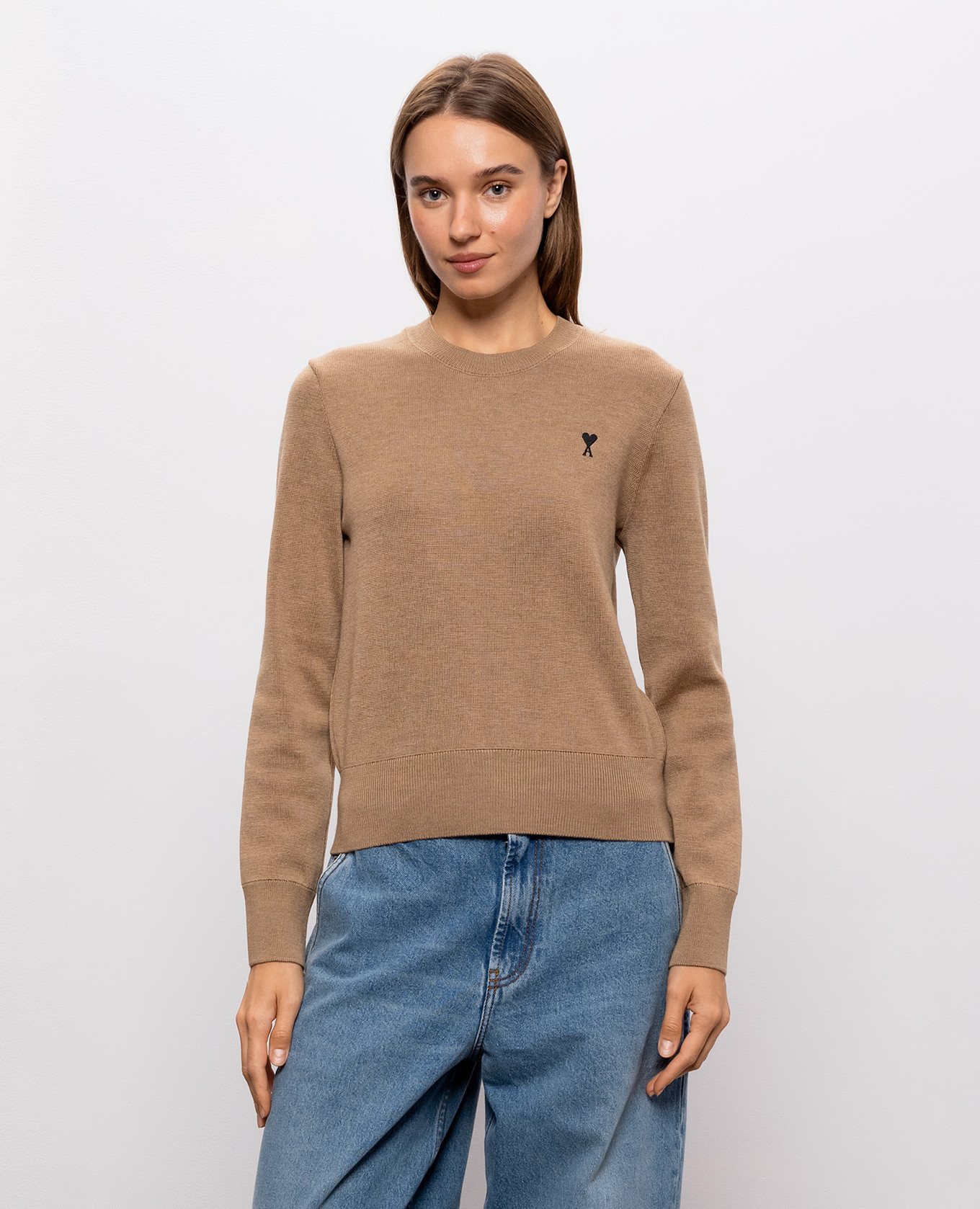 Brown merino wool jumper Ami Paris 3