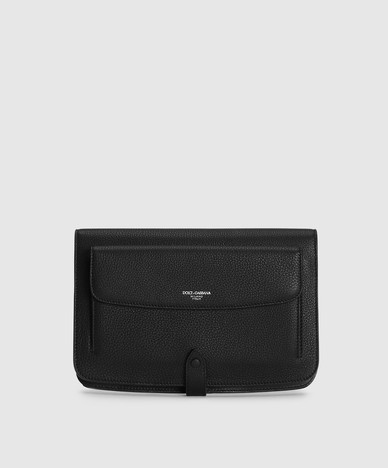 Zwarte leren clutch met logo-opdruk