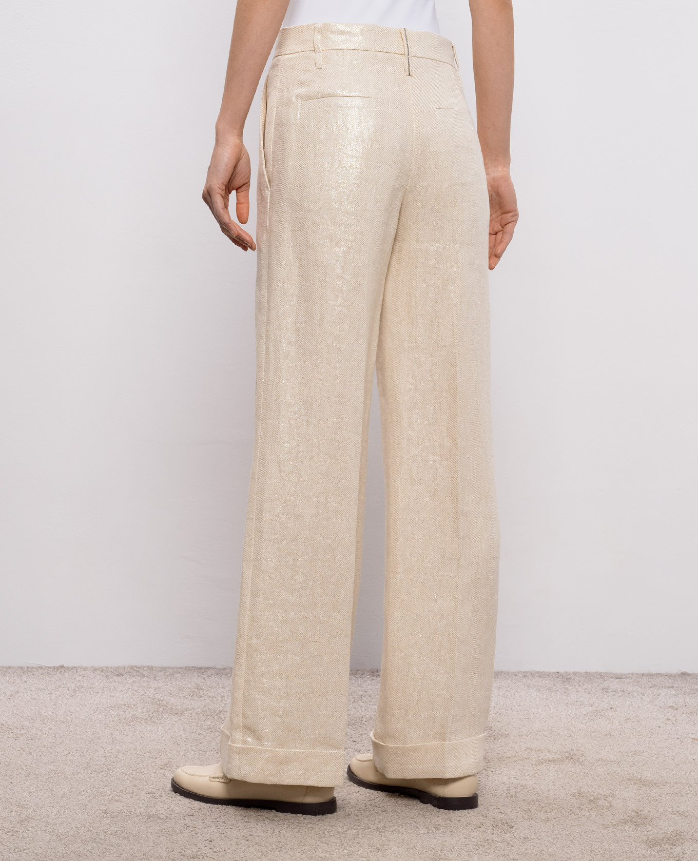 Beige linen trousers with lapels Brunello Cucinelli 4