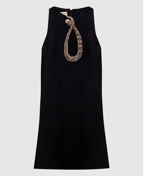 Valentino Black wool and silk mini dress with applique 8B0VAKD51CF