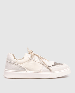 Brunello Cucinelli Children's white linen sneakers with a monil chain BZ8581G425