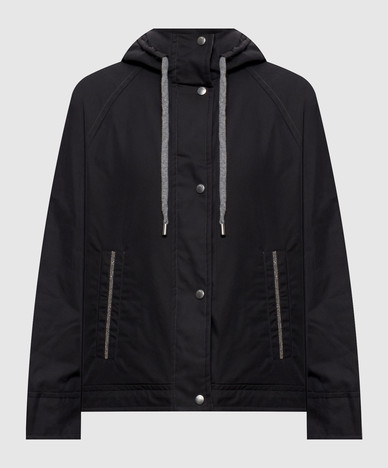 Gray jacket with monil chain