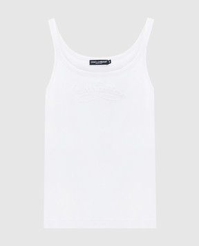 Dolce&Gabbana White ribbed top with logo embroidery F8K97ZGDDL0