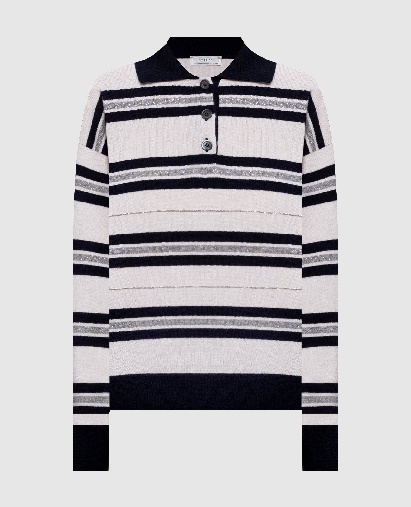 Ivory striped wool, silk and cashmere jumper