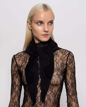 Valentino Black cashmere scarf with lace 9W2ER00EYVX
