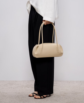 YUZEFI Beige leather baguette bag OYSTER with logo OYSTERSHOULDERBAG