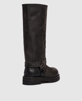 Off-White Black leather boots with a vintage effect OWIE04MF25LEA002