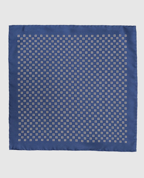 Brunello Cucinelli Blue silk scarf with geometric pattern MX8710091
