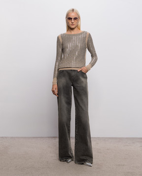 Ermanno Scervino Beige wool sweater with crystals D495M329CTEJY