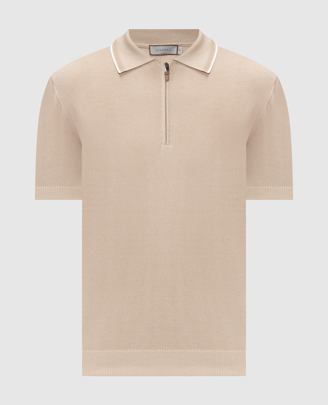 Beige polo shirt with zipper