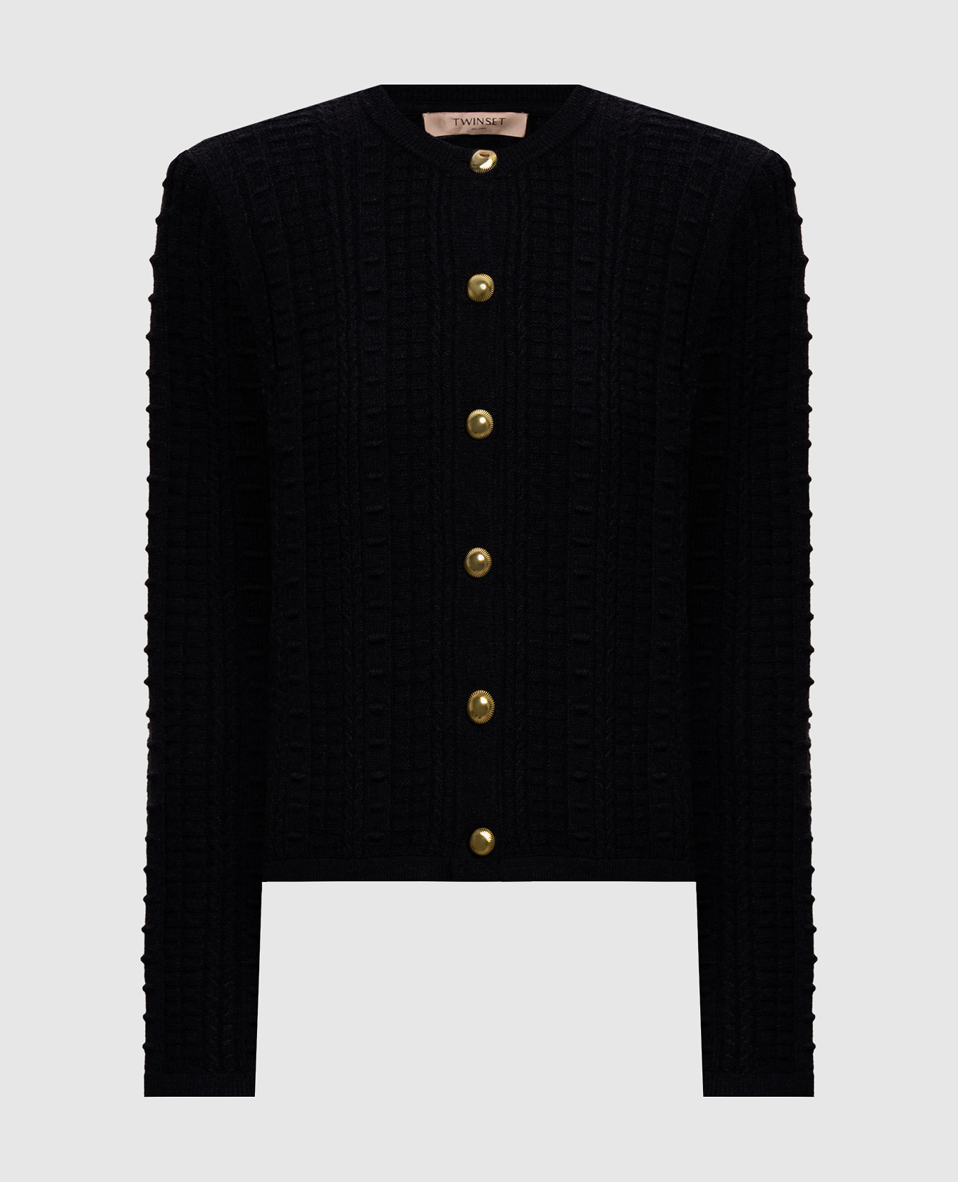Black cardigan with textured pattern